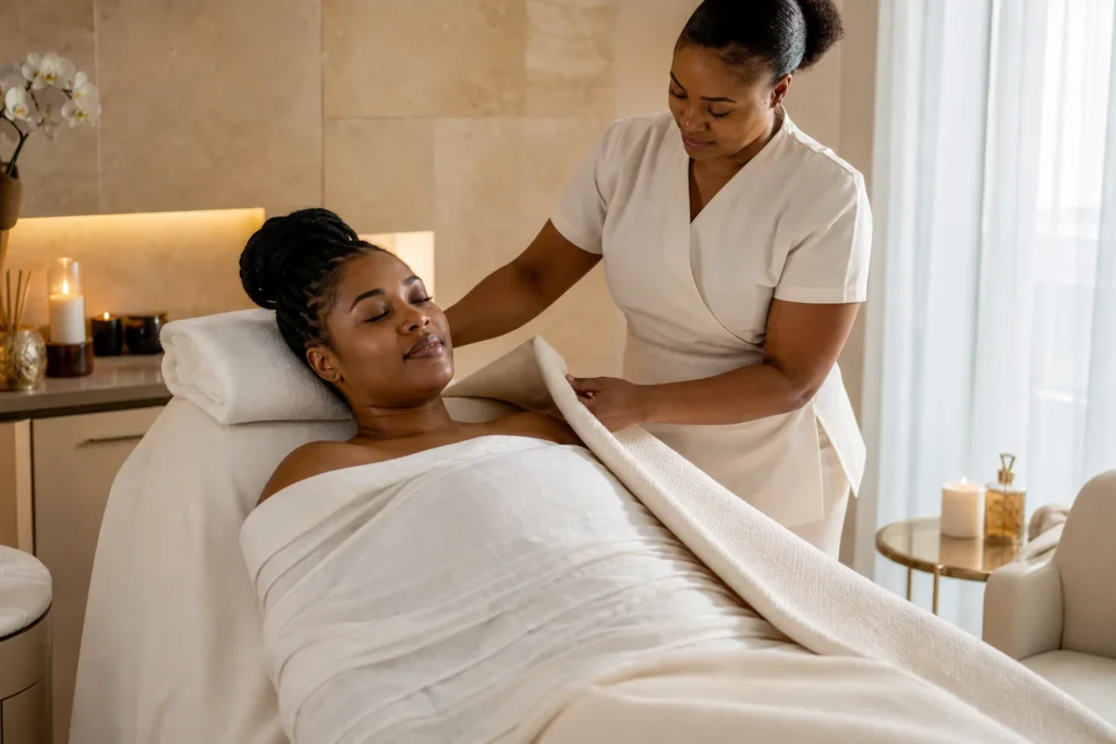 Professional body wrap treatment at Novus Skin